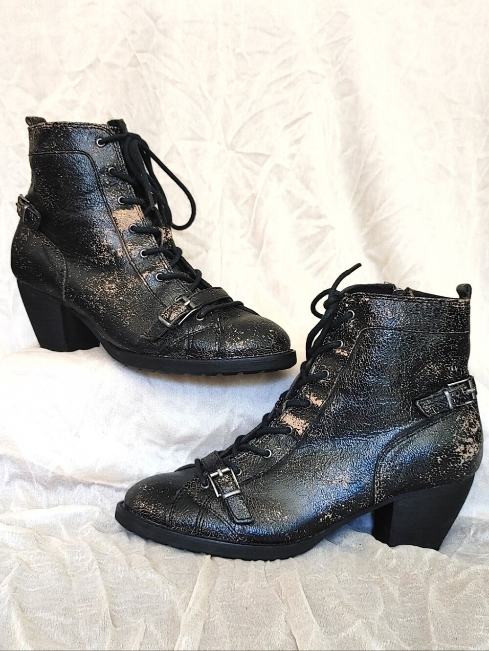 OTBT Floyd Black Distressed Leather Ankle Boots Size 7